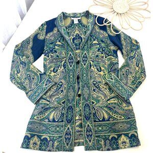 Boho Tapestry Long Duster Jacket Blue Colors Ladies Size MED